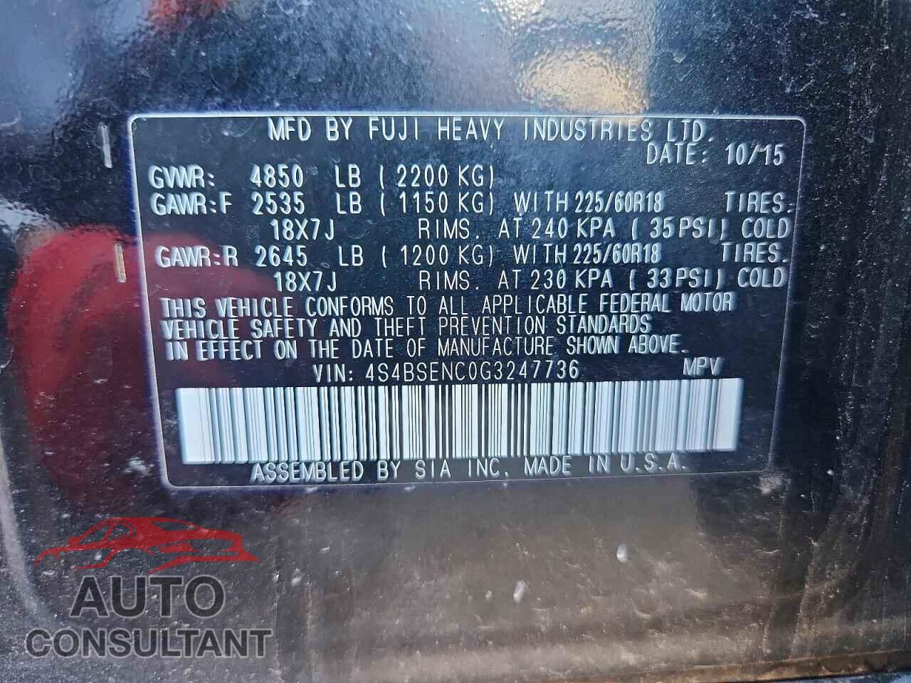 SUBARU OUTBACK 2016 - 4S4BSENC0G3247736