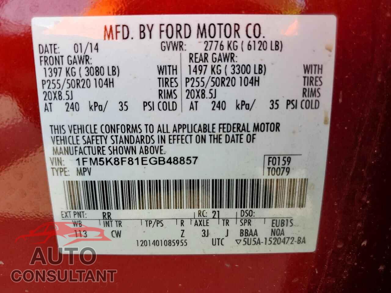 FORD EXPLORER 2014 - 1FM5K8F81EGB48857