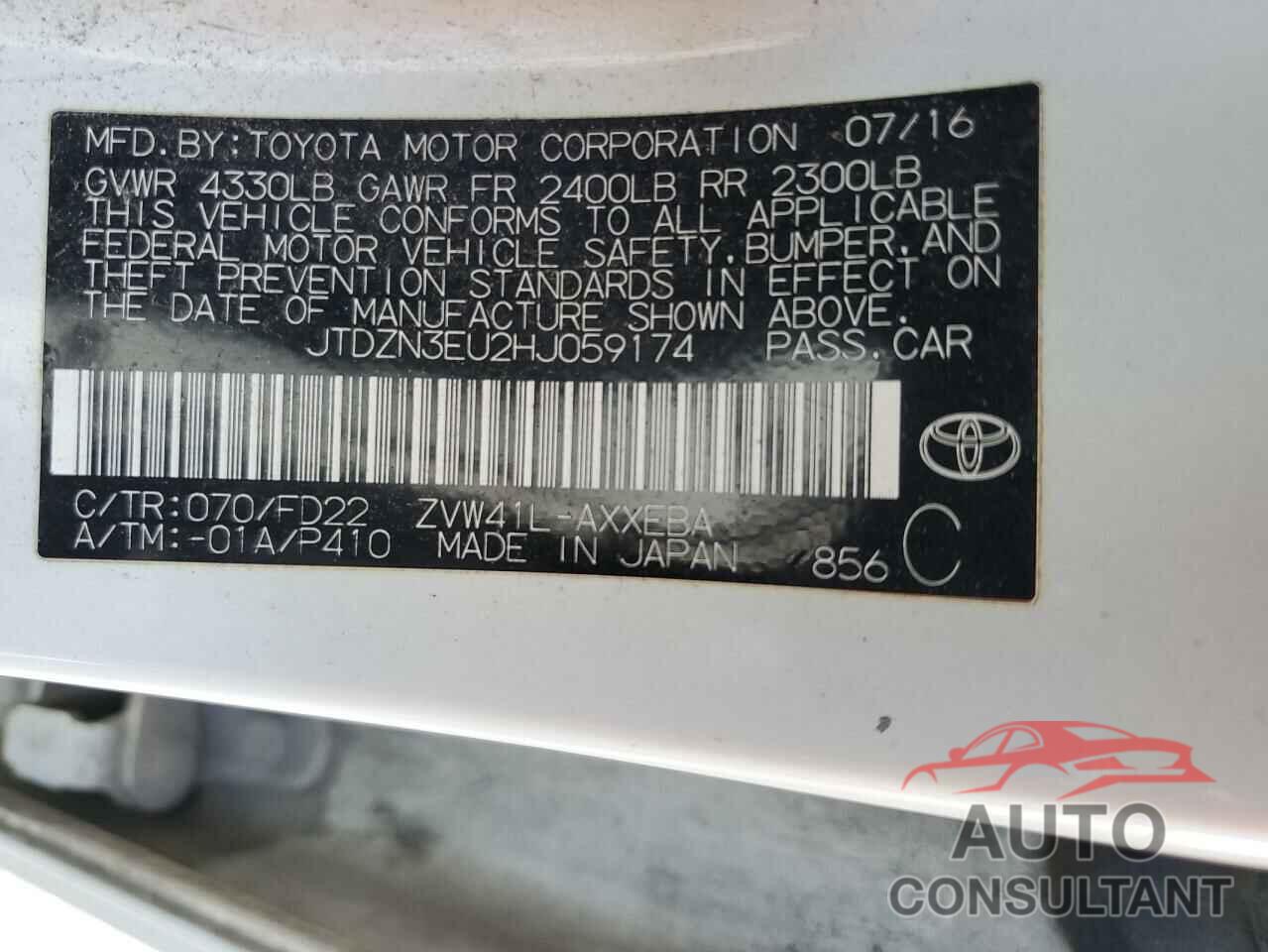 TOYOTA PRIUS 2017 - JTDZN3EU2HJ059174
