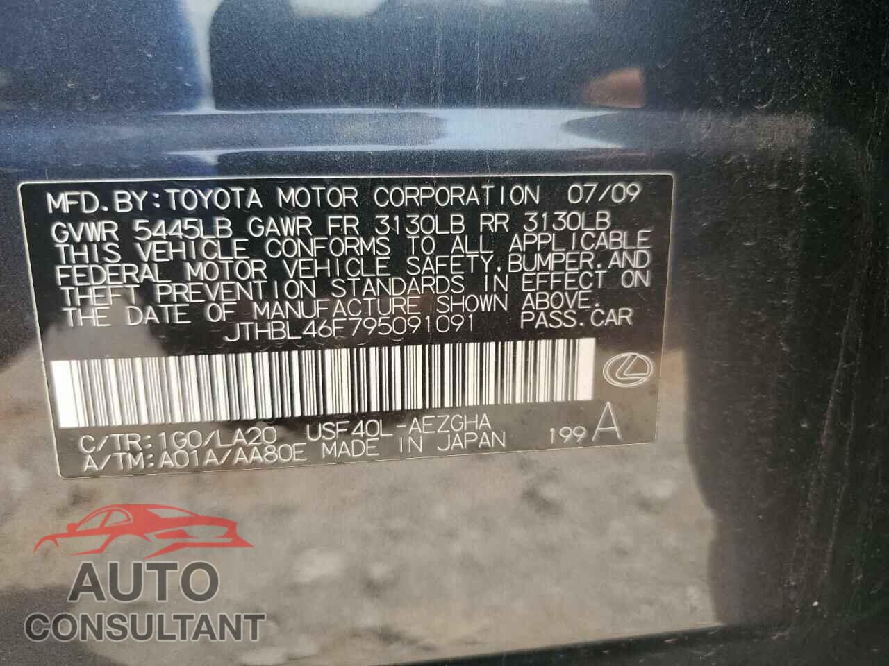 LEXUS LS460 2009 - JTHBL46F795091091