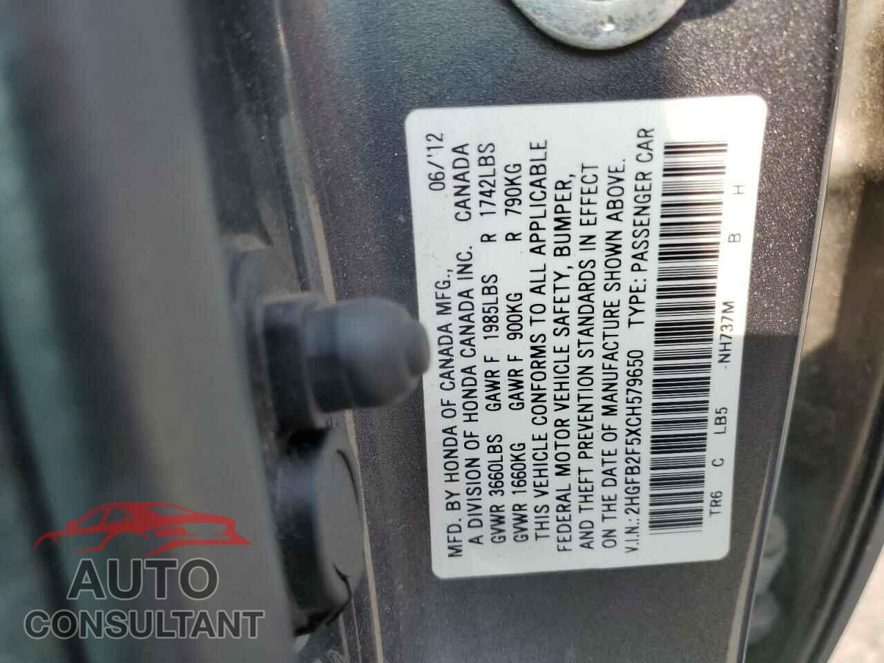 HONDA CIVIC 2012 - 2HGFB2F5XCH579650