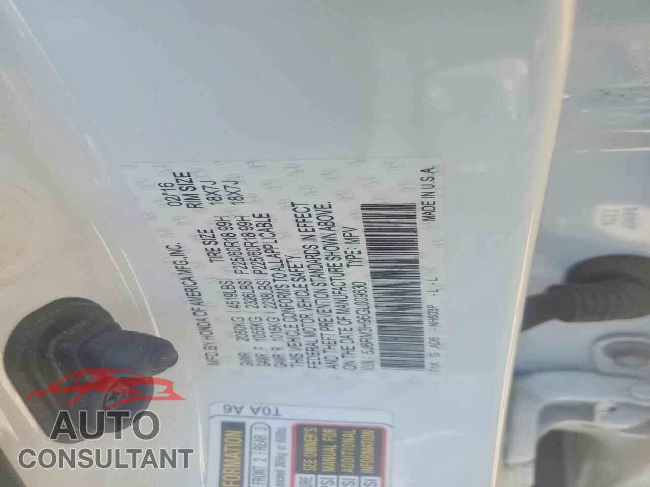 HONDA CRV 2016 - 5J6RM3H96GL009630