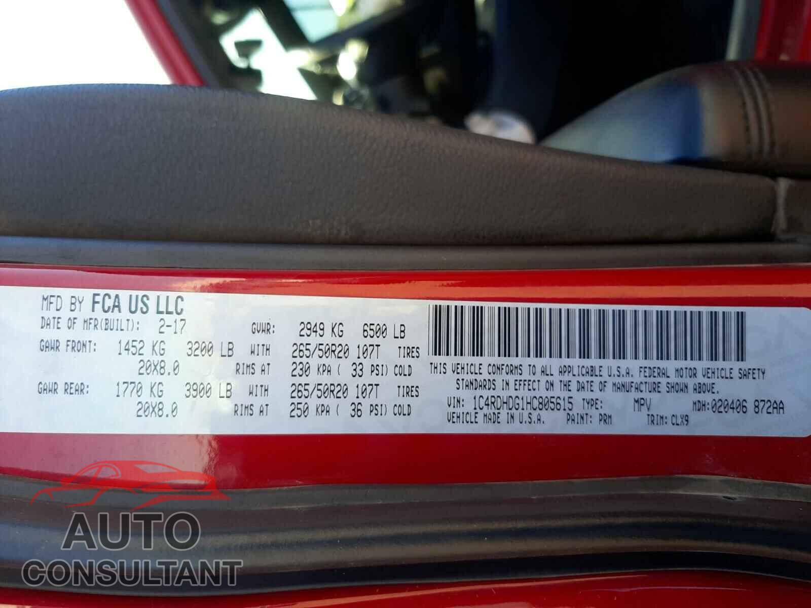 DODGE DURANGO 2017 - 1C4RDHDG1HC805615