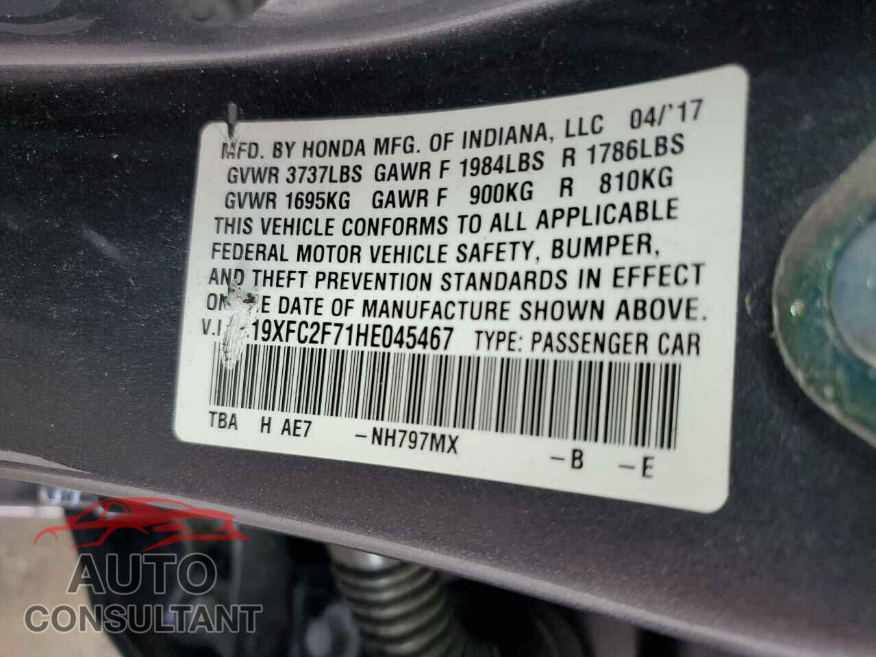 HONDA CIVIC 2017 - 19XFC2F71HE045467