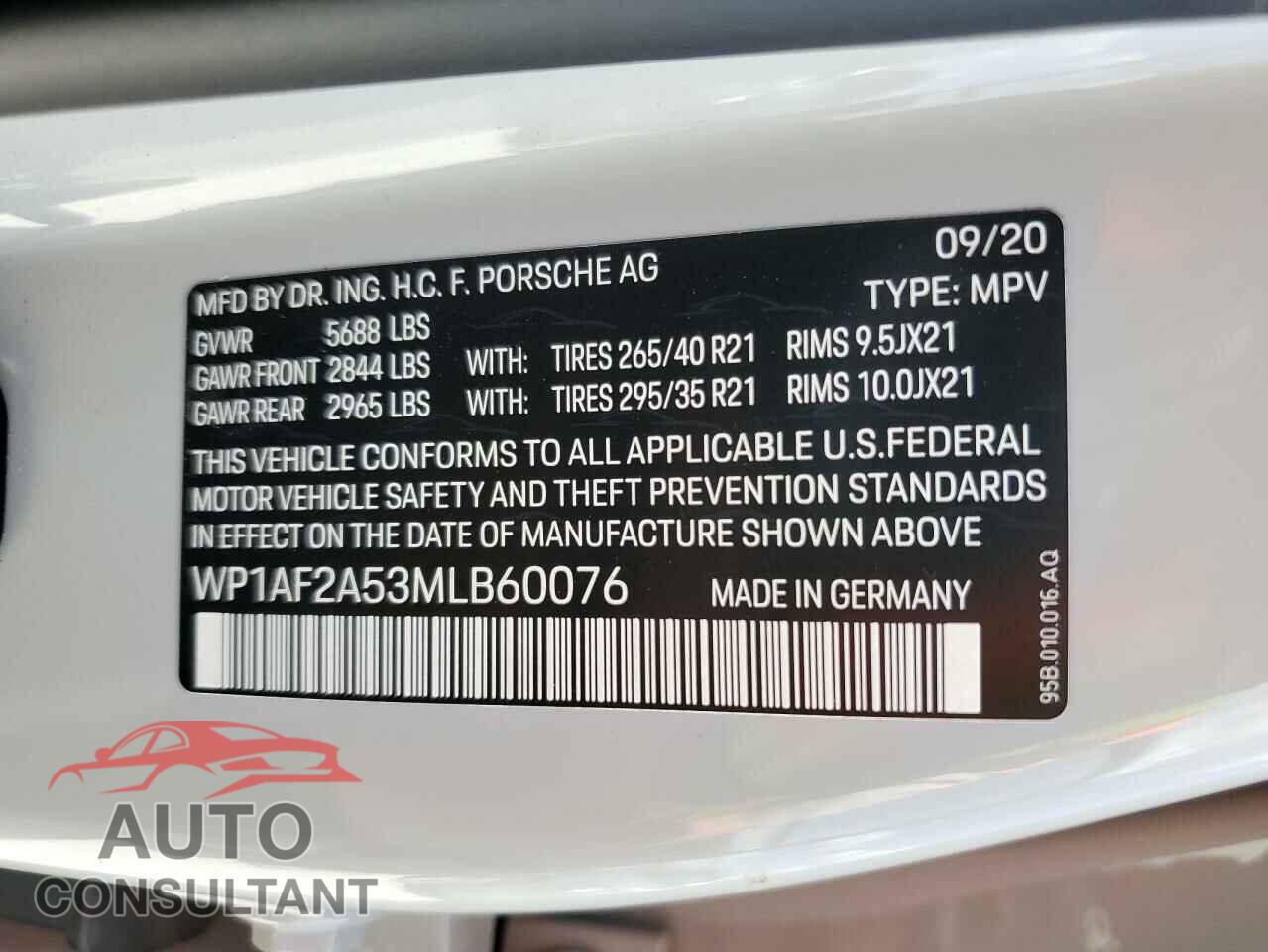 PORSCHE MACAN 2021 - WP1AF2A53MLB60076