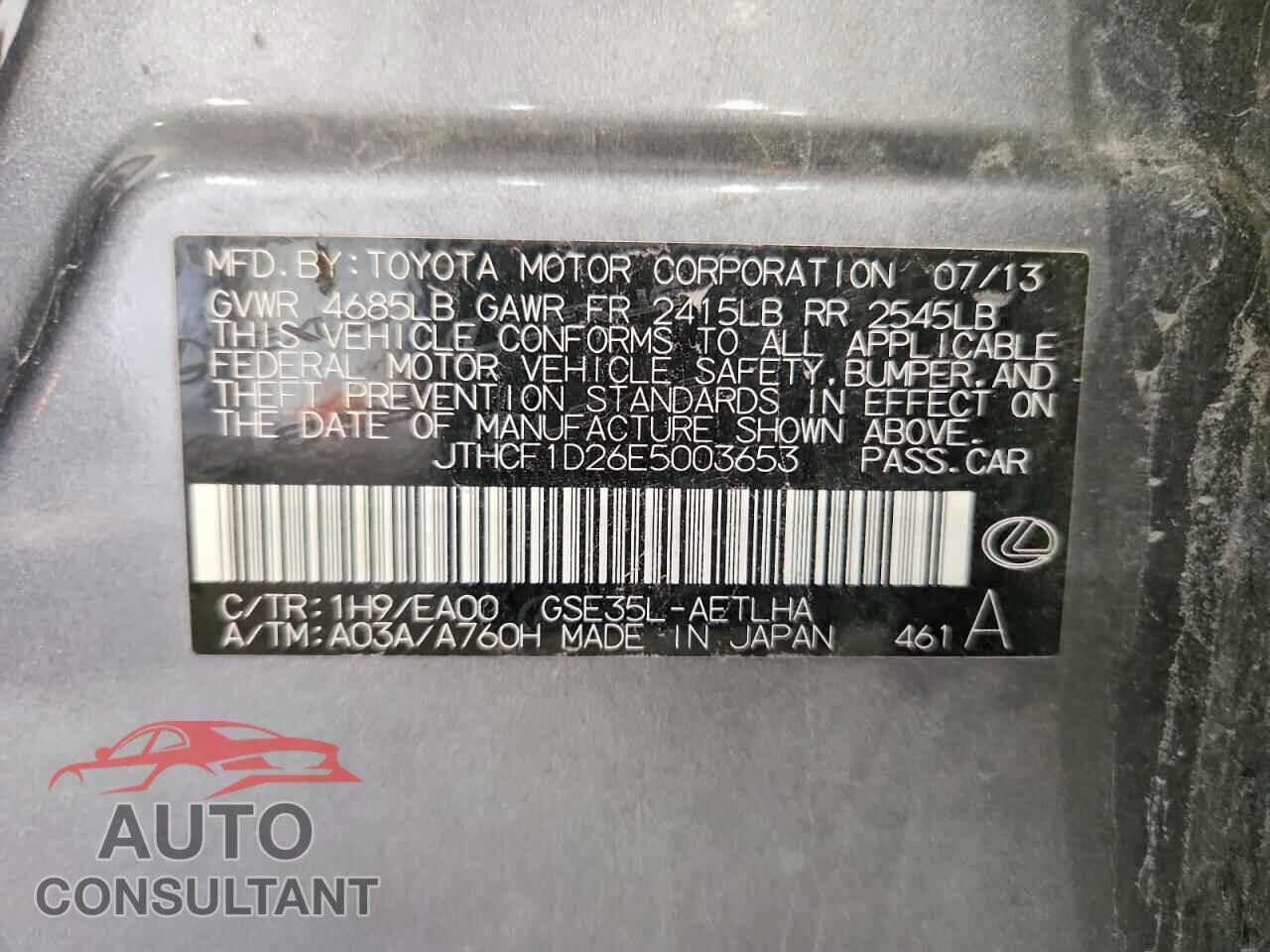 LEXUS IS 2014 - JTHCF1D26E5003653