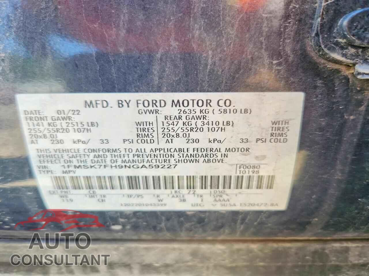 FORD EXPLORER 2022 - 1FMSK7FH9NGA59227