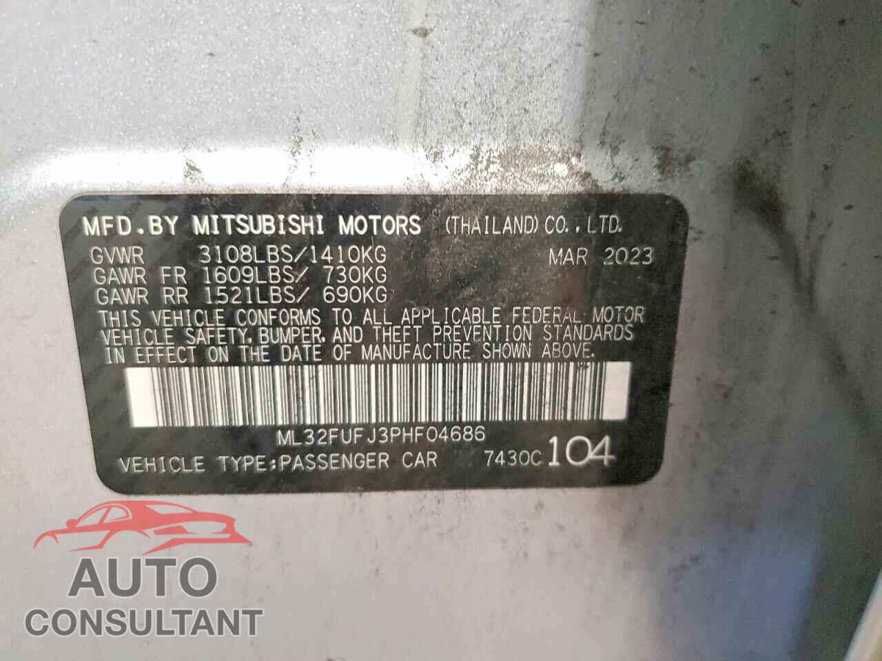 MITSUBISHI MIRAGE 2023 - ML32FUFJ3PHF04686