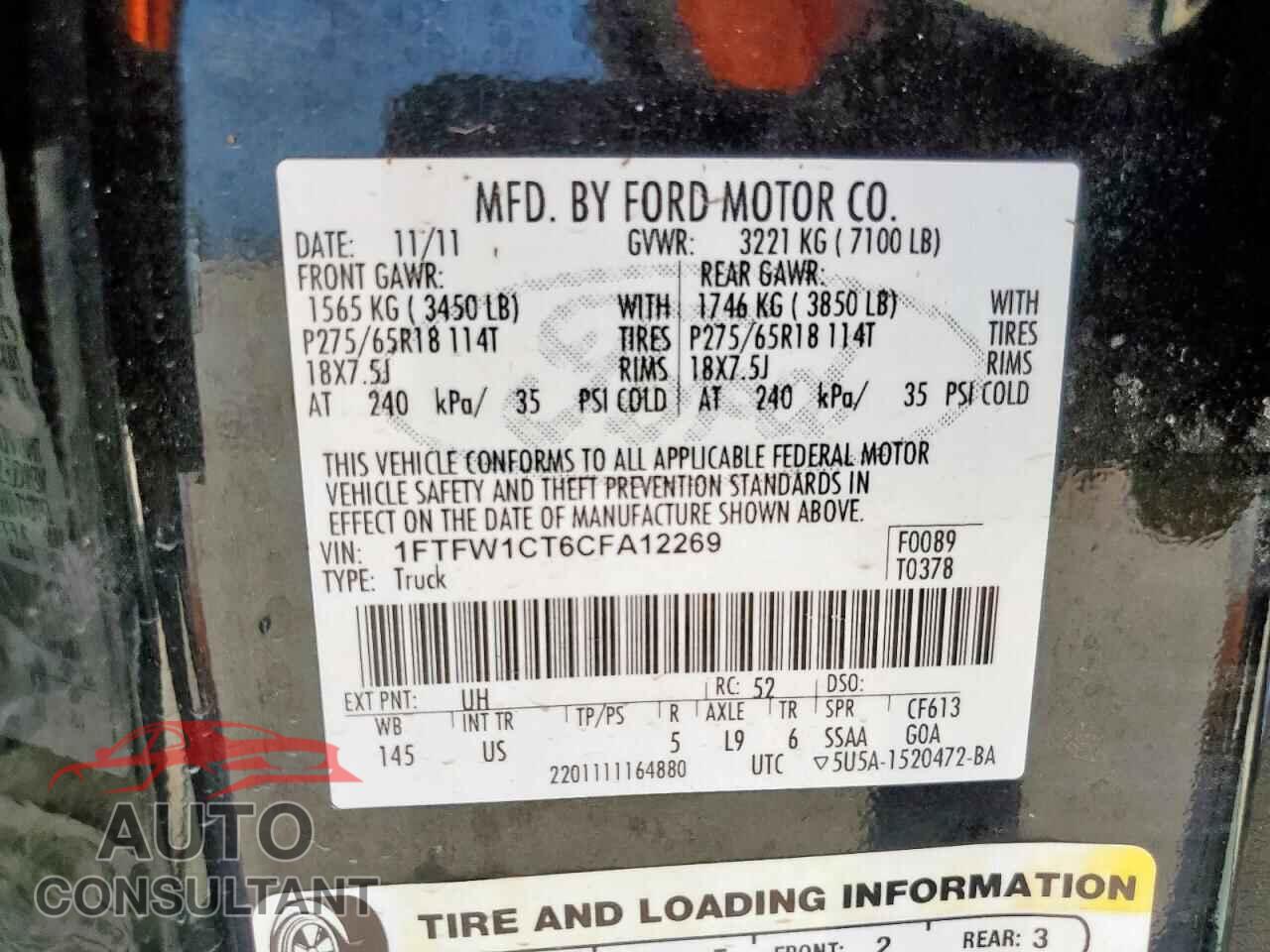 FORD F-150 2012 - 1FTFW1CT6CFA12269