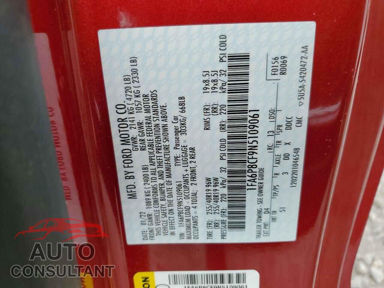 FORD MUSTANG 2022 - 1FA6P8CF9N5109061