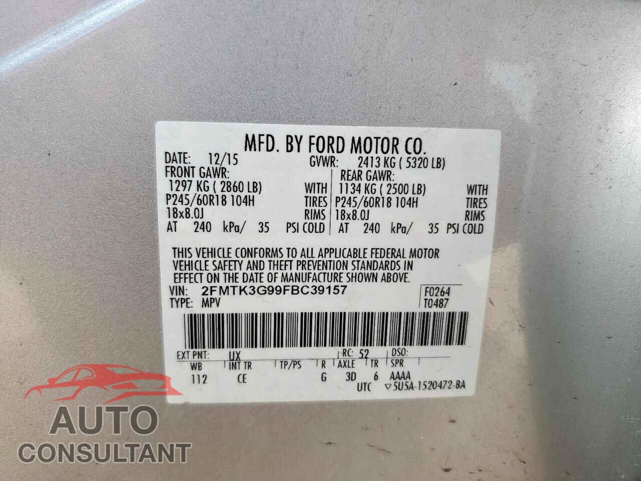 FORD EDGE 2015 - 2FMTK3G99FBC39157