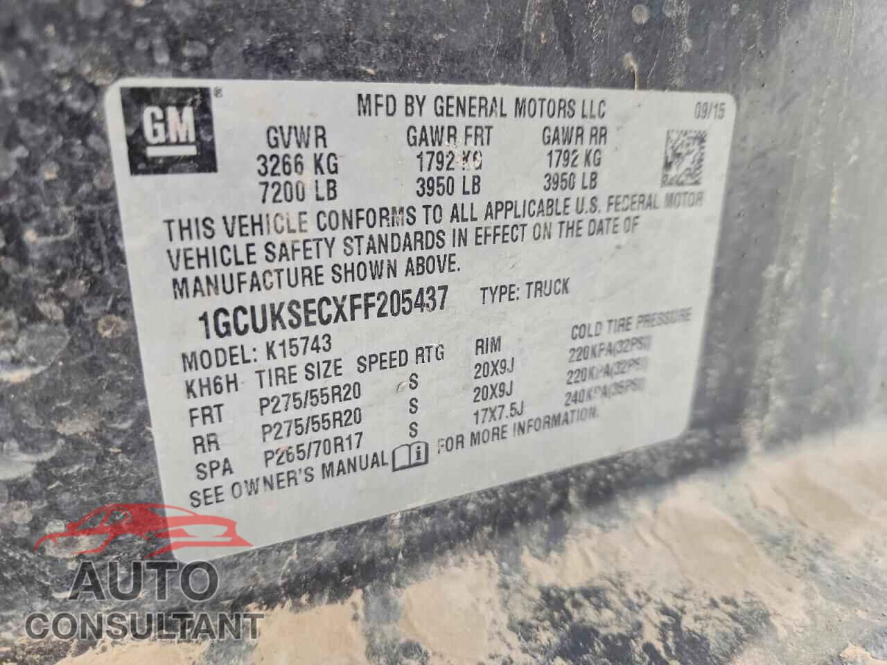 CHEVROLET SILVERADO 2015 - 1GCUKSECXFF205437