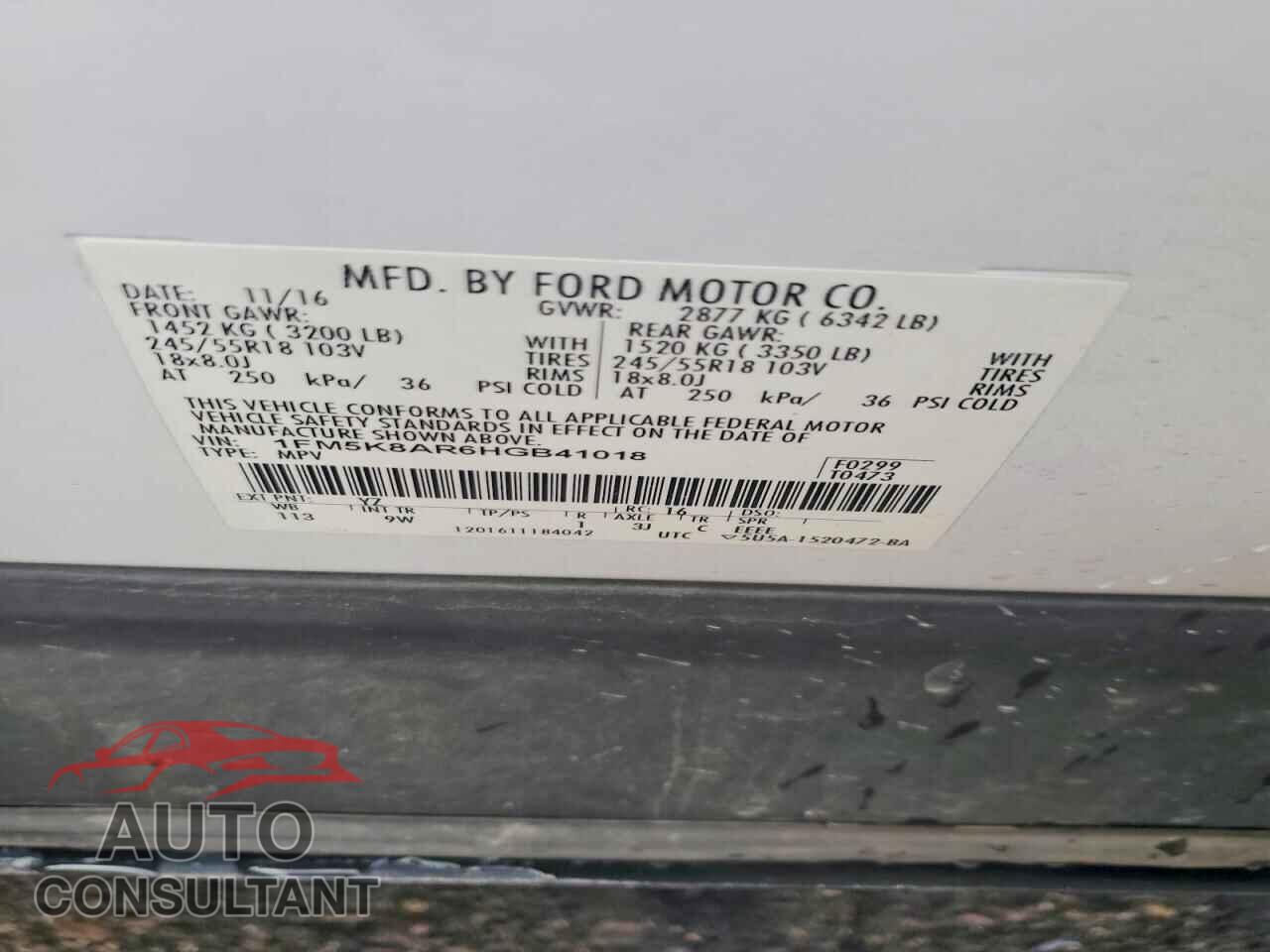 FORD EXPLORER 2017 - 1FM5K8AR6HGB41018