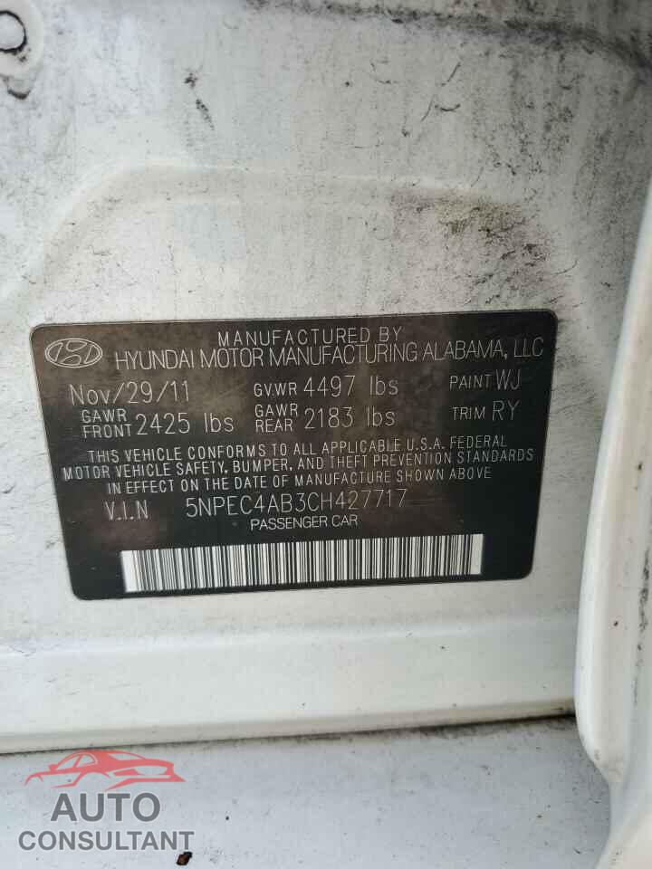 HYUNDAI SONATA 2012 - 5NPEC4AB3CH427717