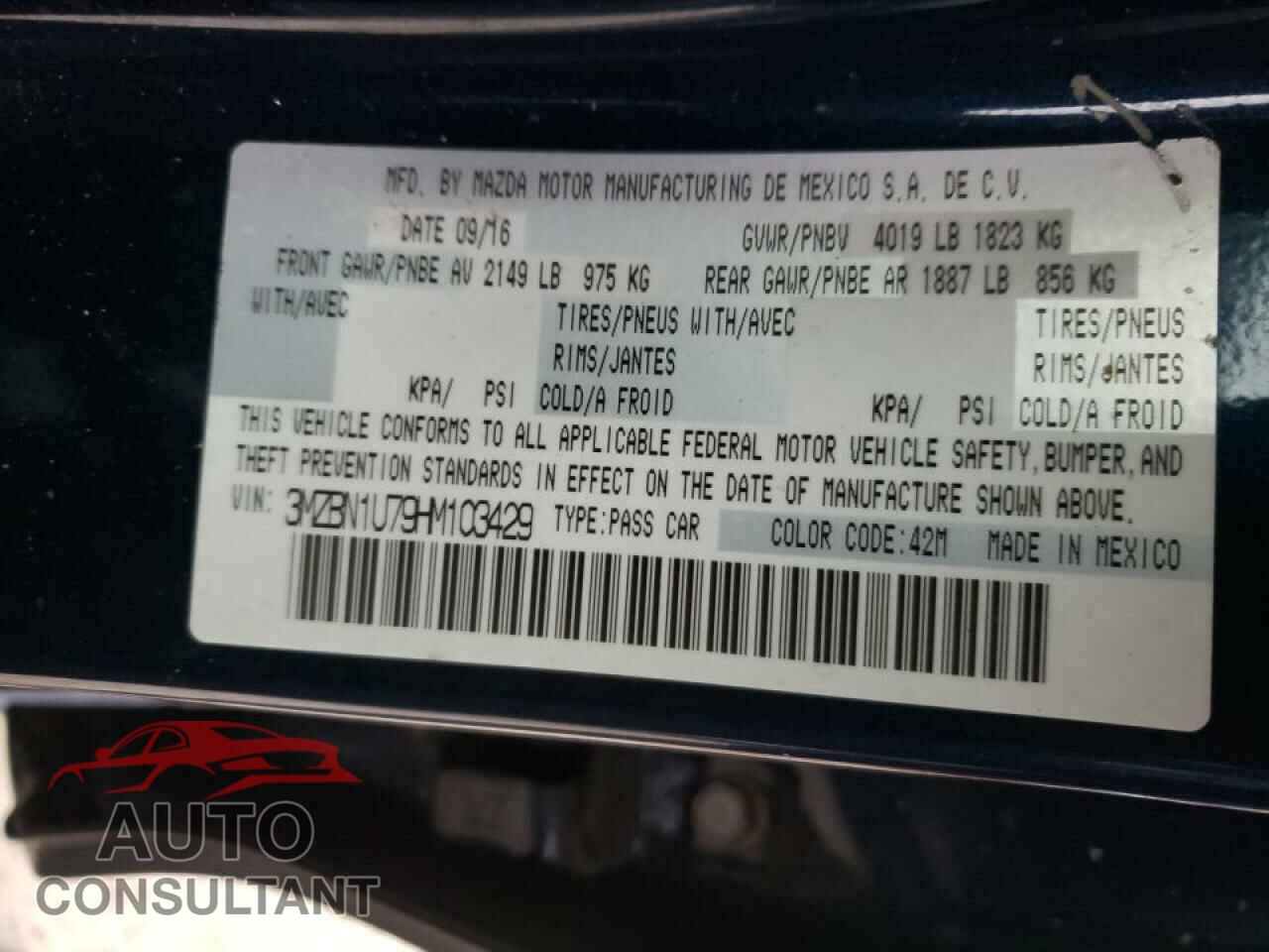 MAZDA 3 2017 - 3MZBN1U79HM103429