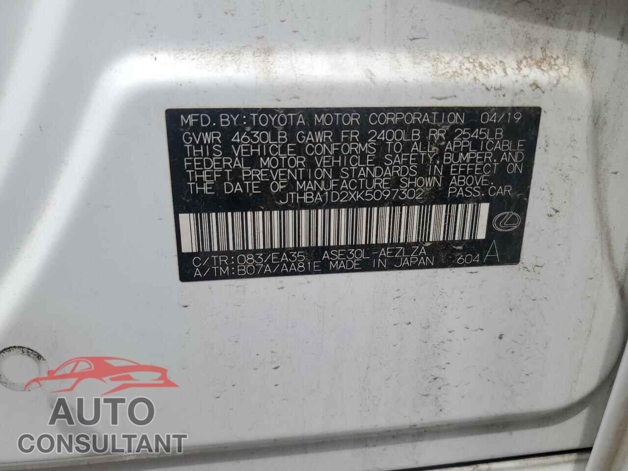 LEXUS IS 2019 - JTHBA1D2XK5097302