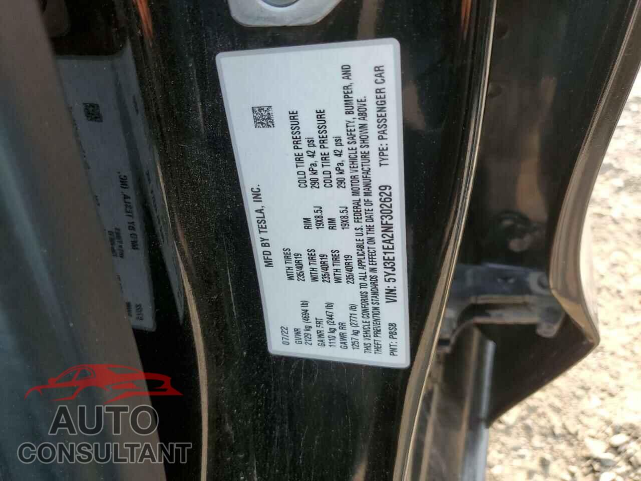 TESLA MODEL 3 2022 - 5YJ3E1EA2NF302629