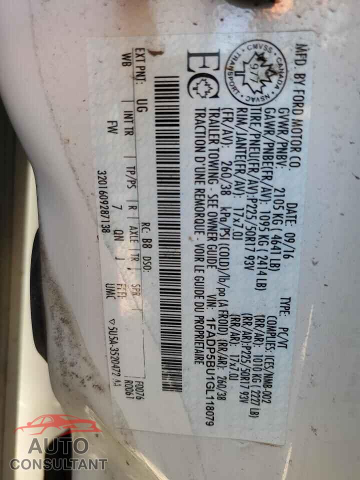 FORD CMAX 2016 - 1FADP5BU1GL118079