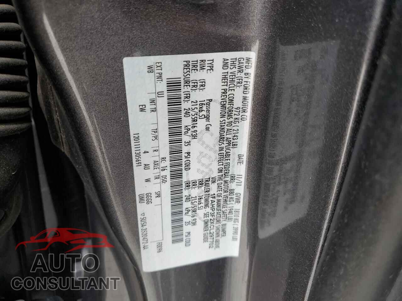 FORD FOCUS 2012 - 1FAHP3F2XCL297702