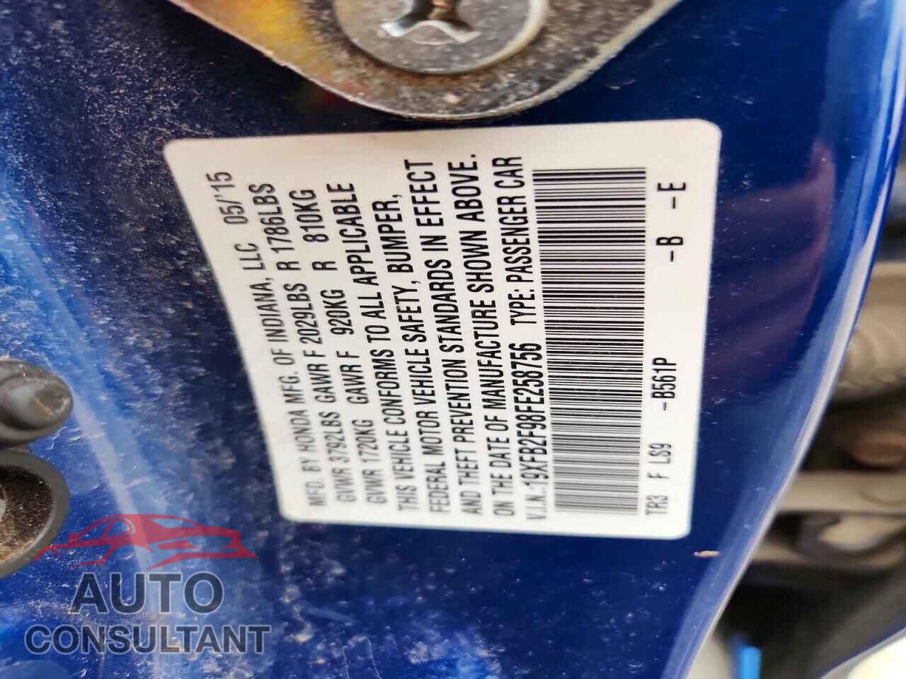 HONDA CIVIC 2015 - 19XFB2F98FE258756