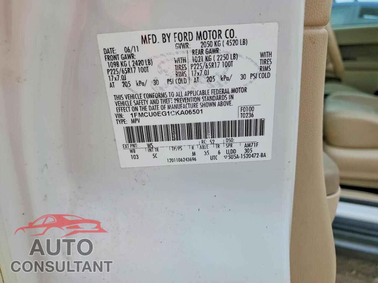 FORD ESCAPE 2012 - 1FMCU0EG1CKA06501