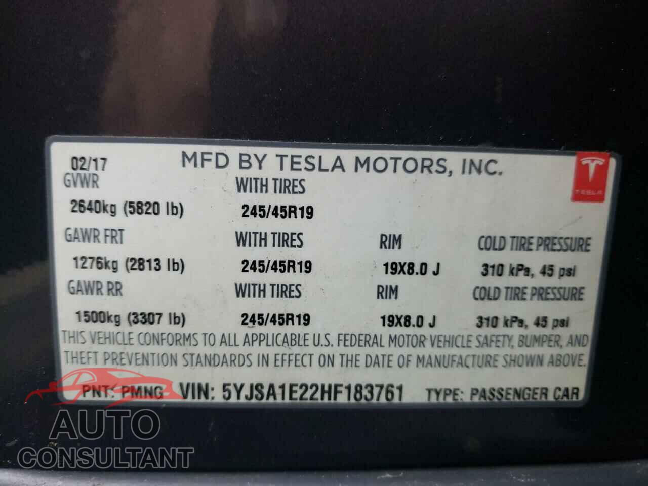 TESLA MODEL S 2017 - 5YJSA1E22HF183761