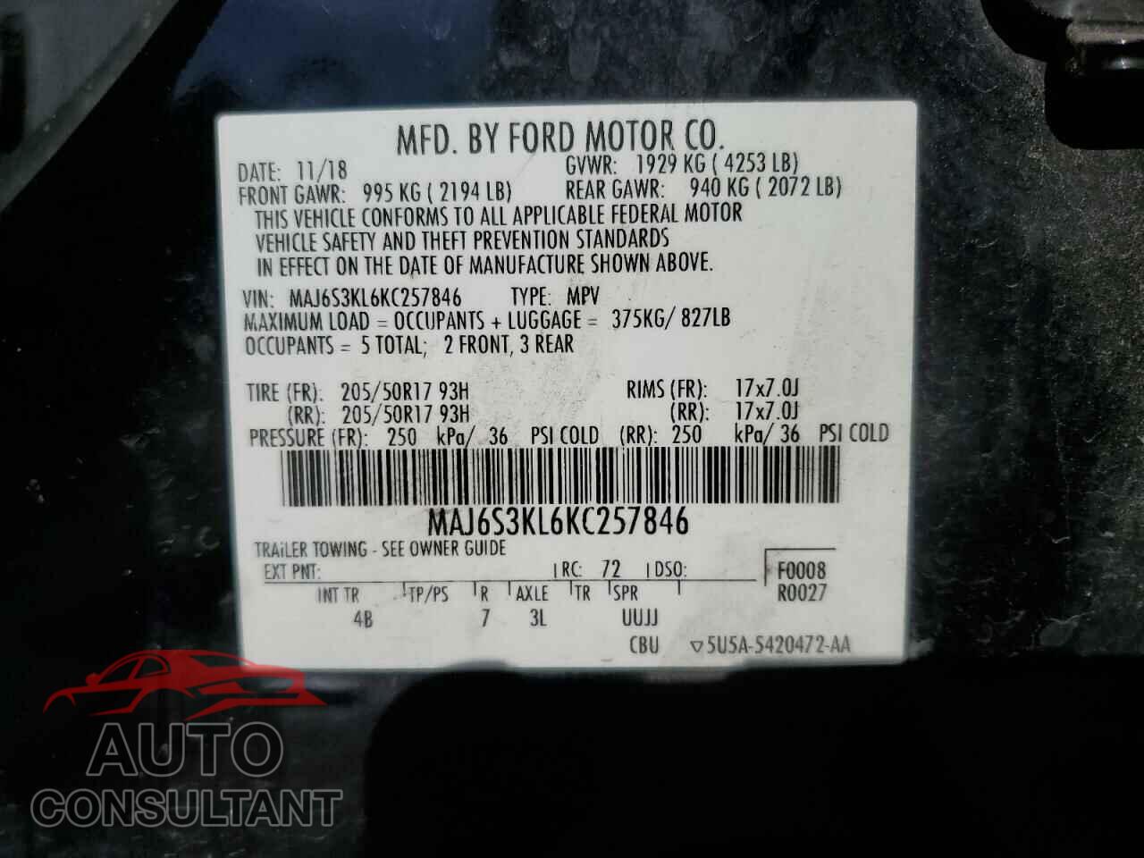 FORD ECOSPORT 2019 - MAJ6S3KL6KC257846