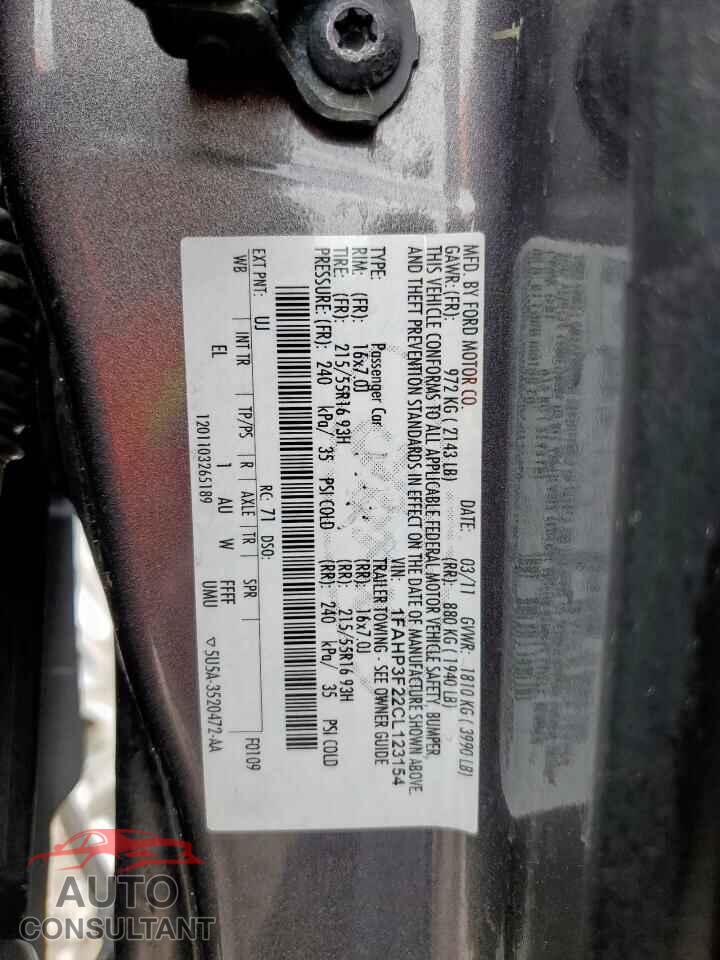 FORD FOCUS 2012 - 1FAHP3F22CL123154