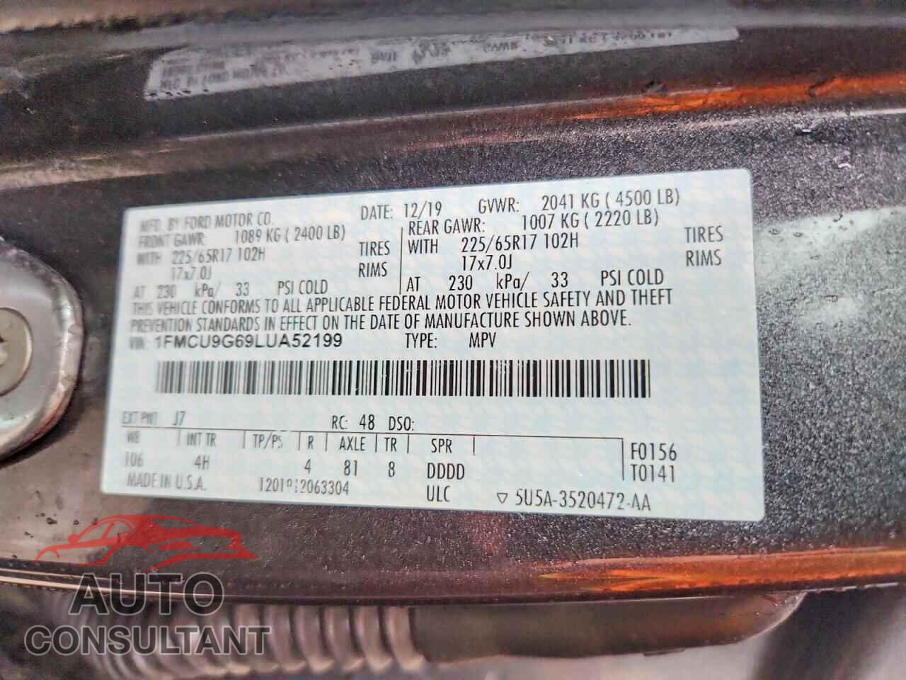 FORD ESCAPE 2020 - 1FMCU9G69LUA52199
