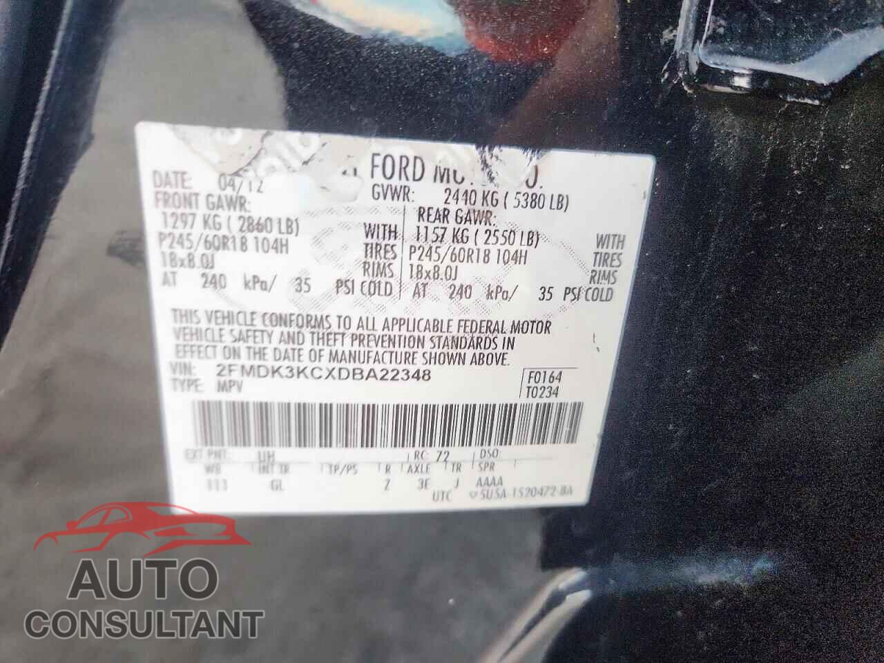 FORD EDGE 2013 - 2FMDK3KCXDBA22348
