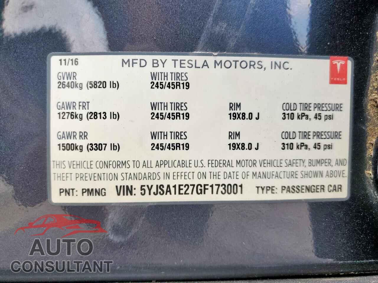 TESLA MODEL S 2016 - 5YJSA1E27GF173001