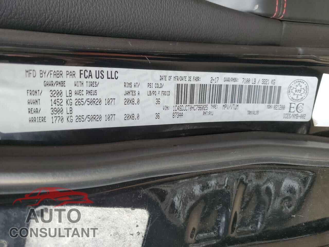 DODGE DURANGO 2017 - 1C4SDJCT0HC796025
