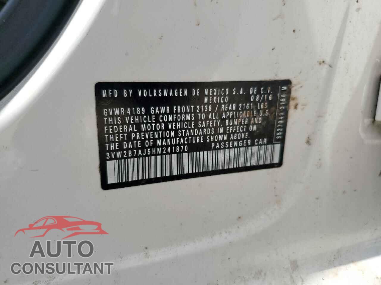 VOLKSWAGEN JETTA 2017 - 3VW2B7AJ5HM241870