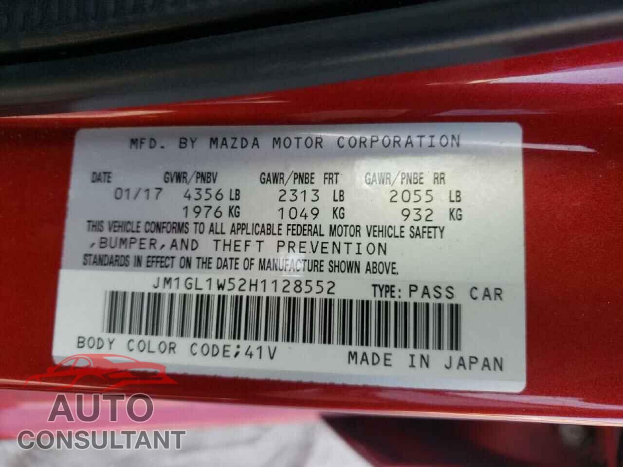 MAZDA 6 2017 - JM1GL1W52H1128552