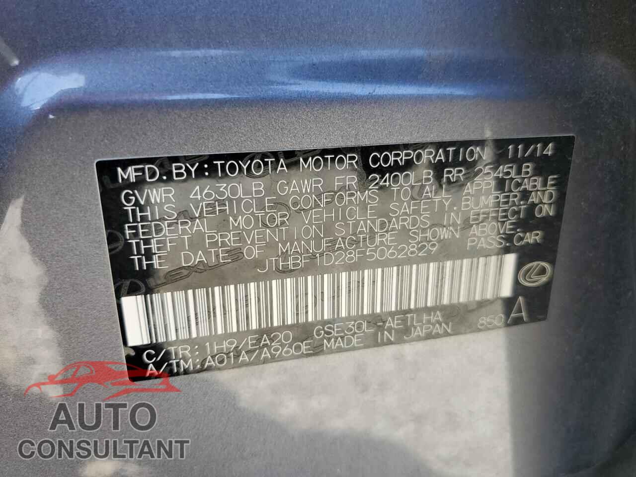 LEXUS IS 2015 - JTHBF1D28F5062829