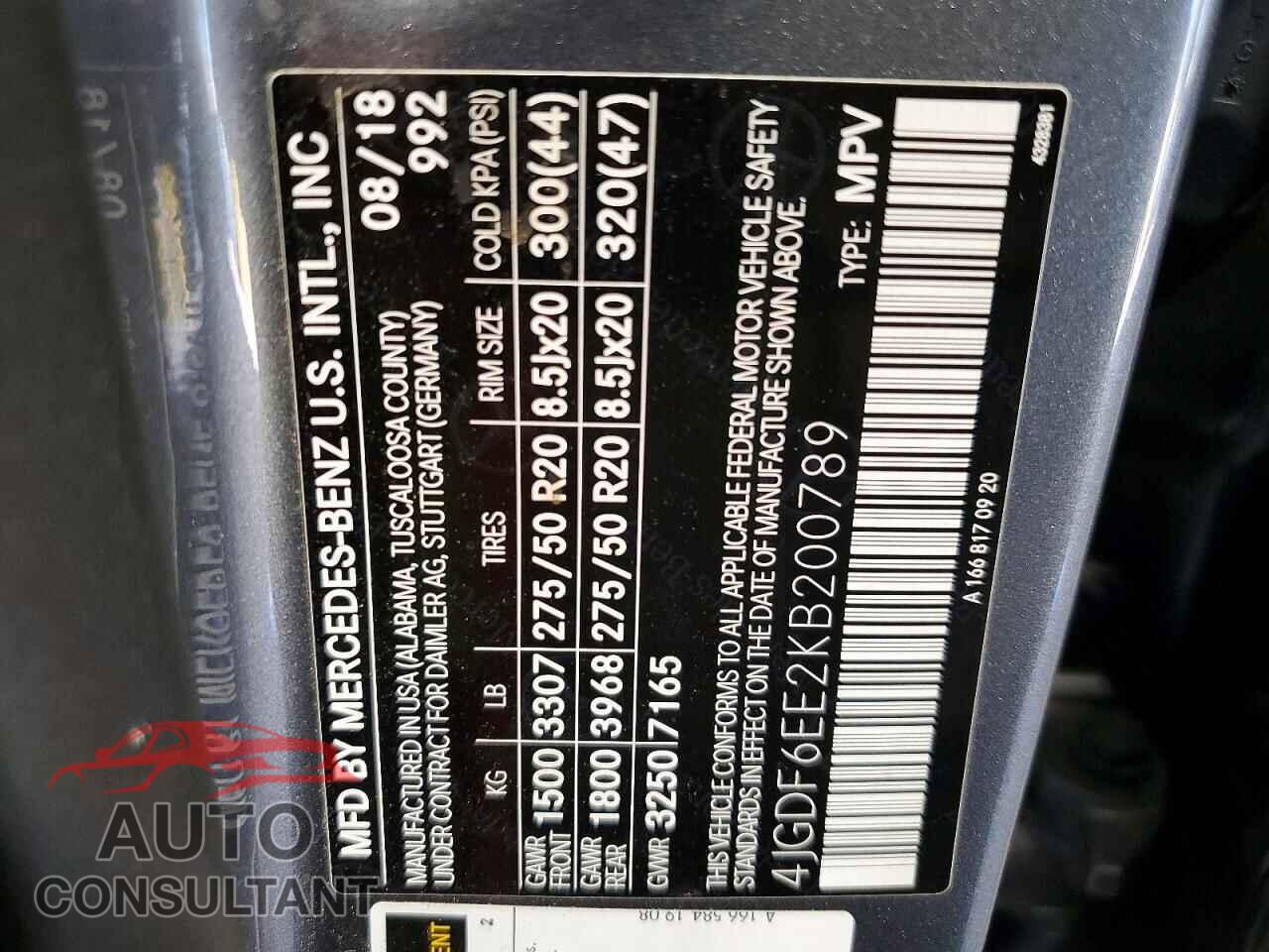 MERCEDES-BENZ GLS-CLASS 2019 - 4JGDF6EE2KB200789