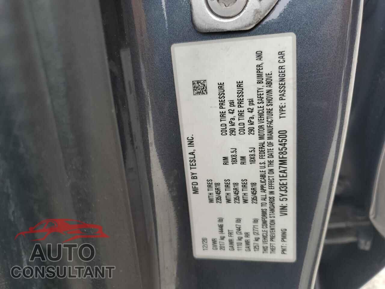 TESLA MODEL 3 2021 - 5YJ3E1EA7MF854500