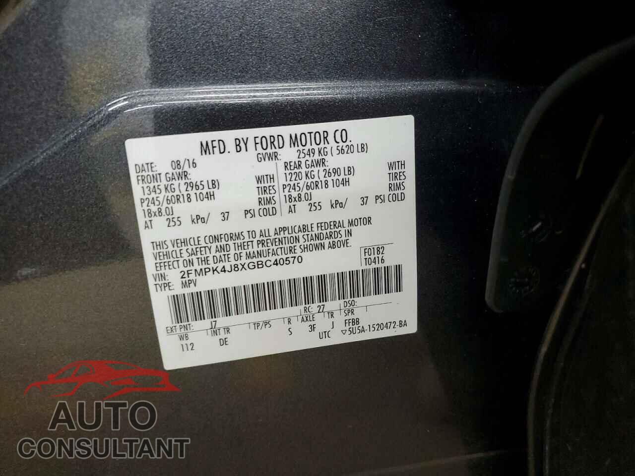 FORD EDGE 2016 - 2FMPK4J8XGBC40570