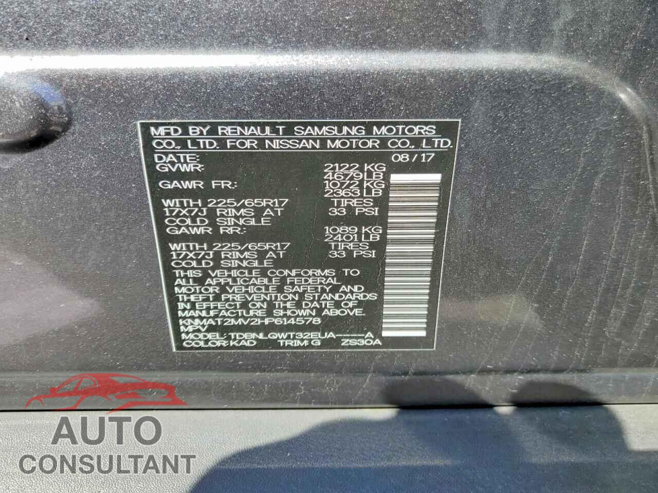 NISSAN ROGUE 2017 - KNMAT2MV2HP614578