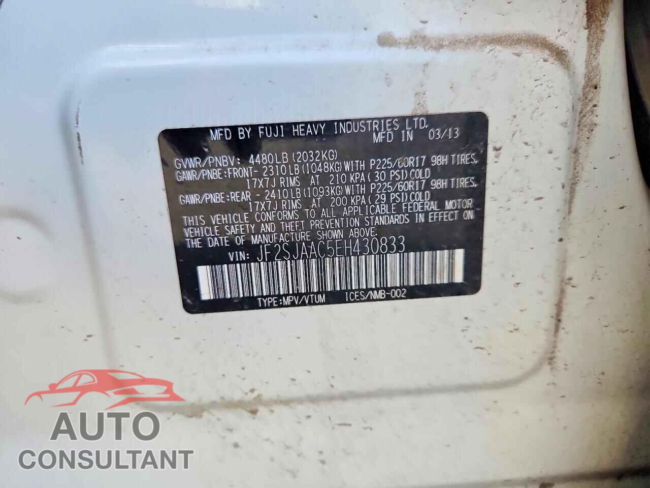 SUBARU FORESTER 2014 - JF2SJAAC5EH430833