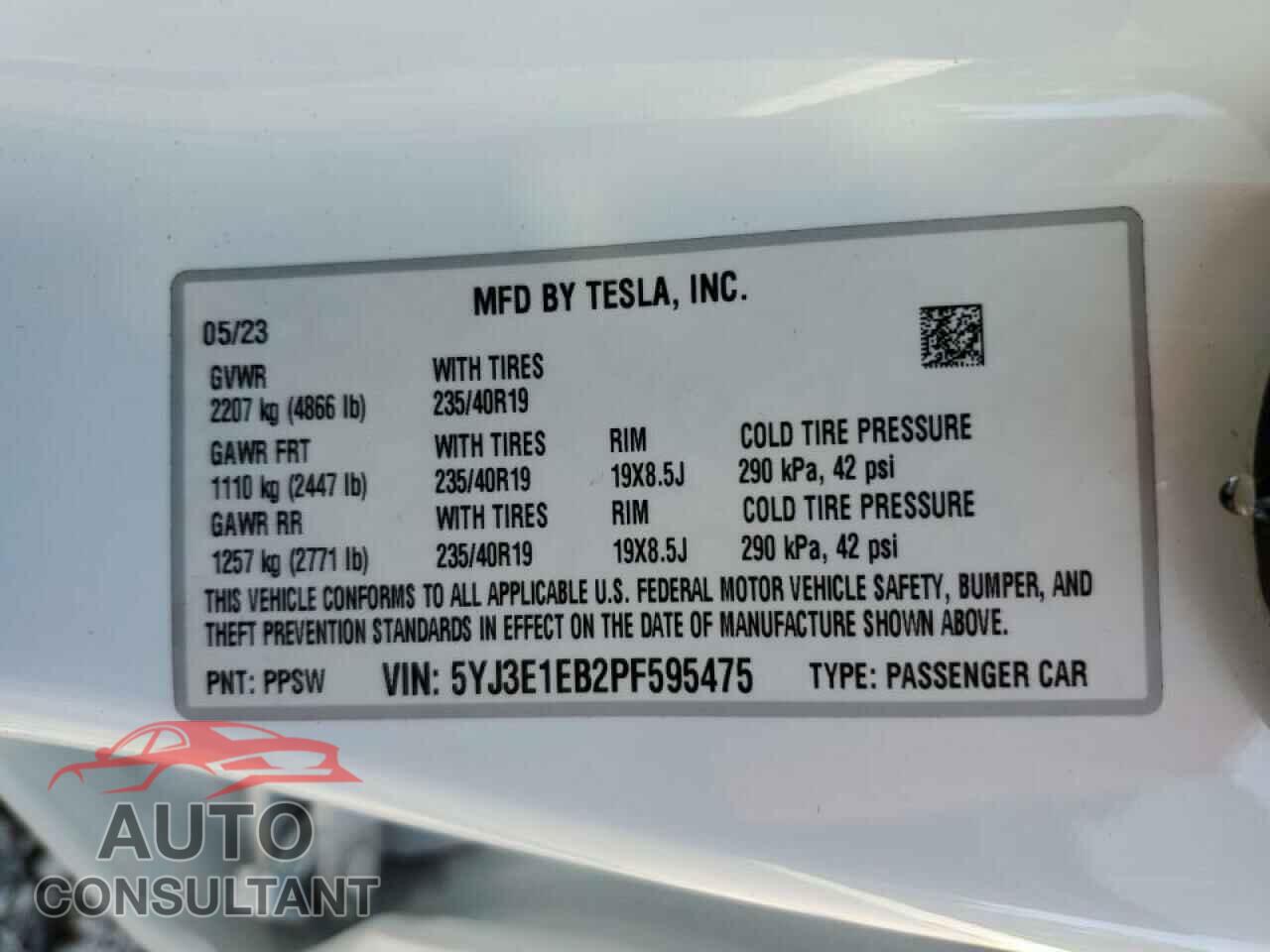 TESLA MODEL 3 2023 - 5YJ3E1EB2PF595475