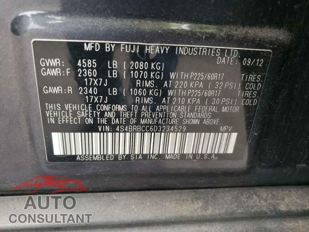 SUBARU OUTBACK 2013 - 4S4BRBCC6D3234529