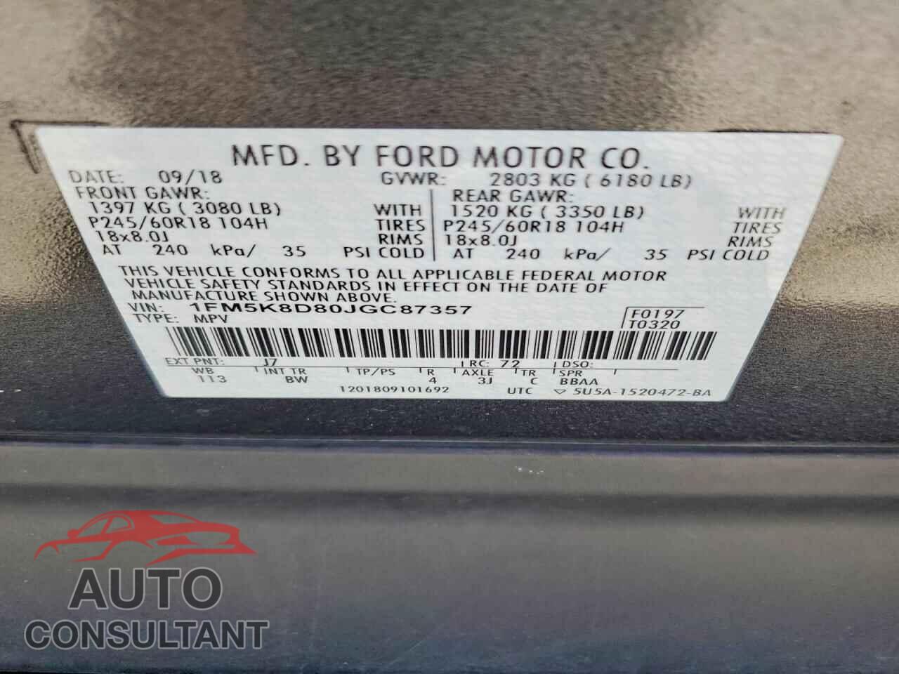 FORD EXPLORER 2018 - 1FM5K8D80JGC87357