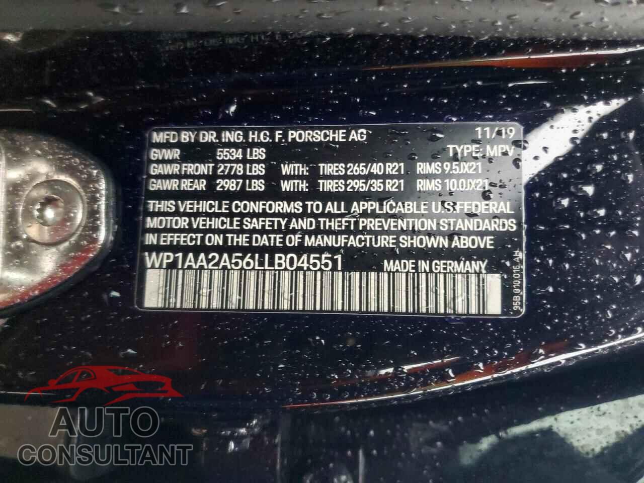 PORSCHE MACAN 2020 - WP1AA2A56LLB04551