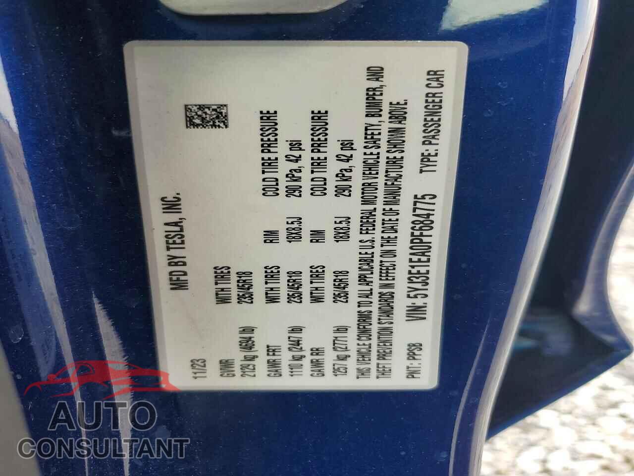 TESLA MODEL 3 2023 - 5YJ3E1EA0PF684775