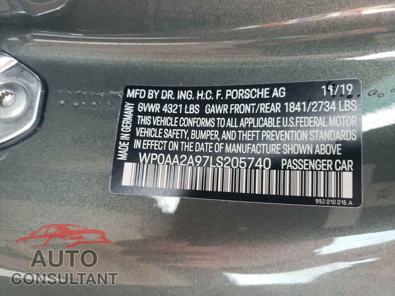 PORSCHE 911 2020 - WP0AA2A97LS205740