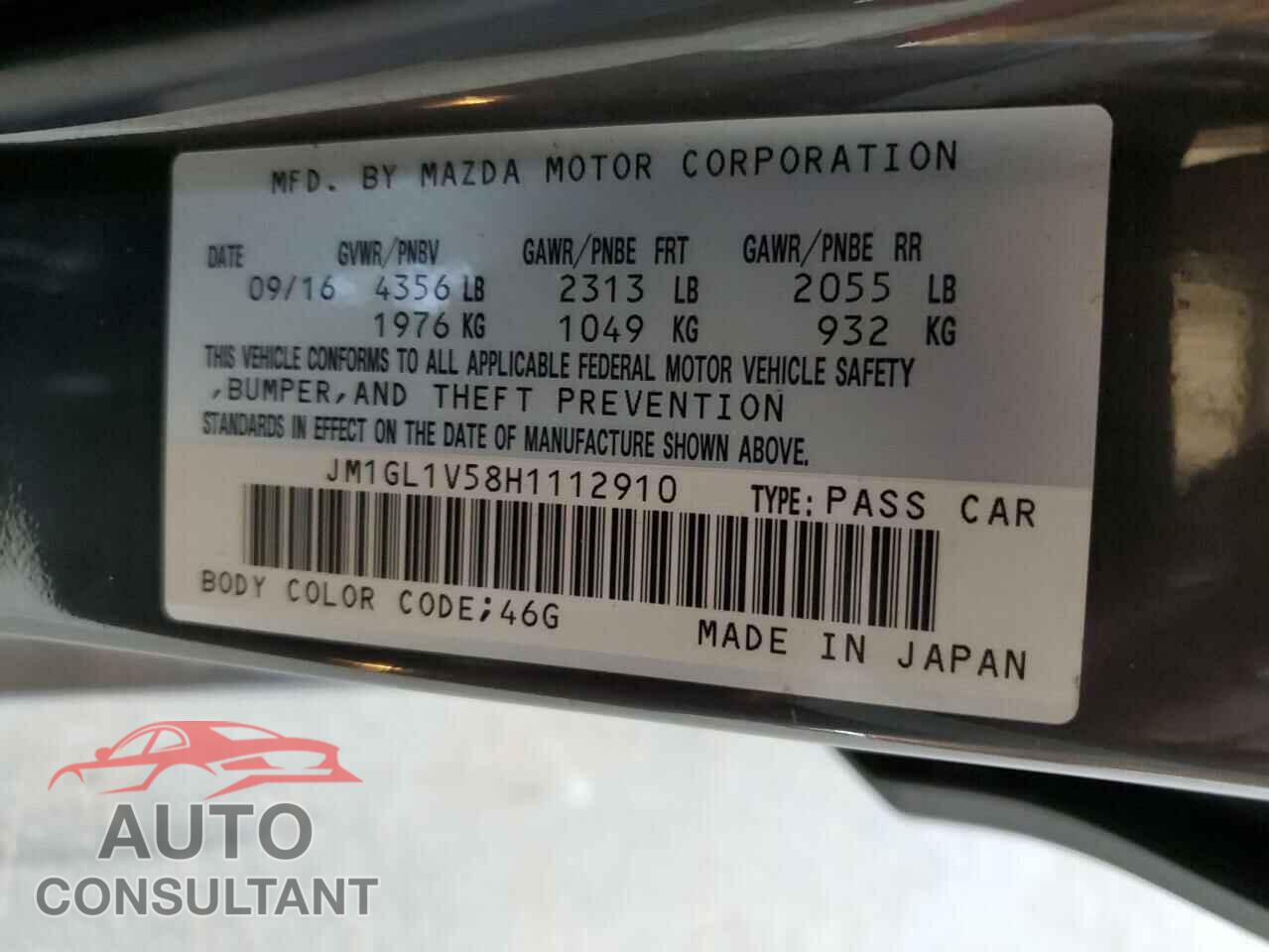 MAZDA 6 2017 - JM1GL1V58H1112910