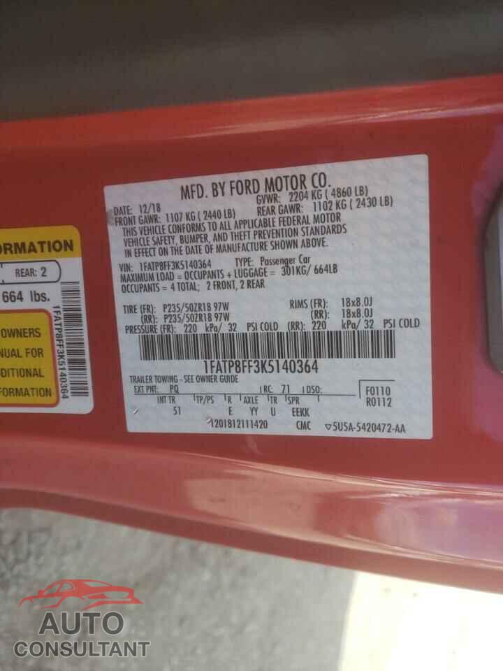 FORD MUSTANG 2019 - 1FATP8FF3K5140364
