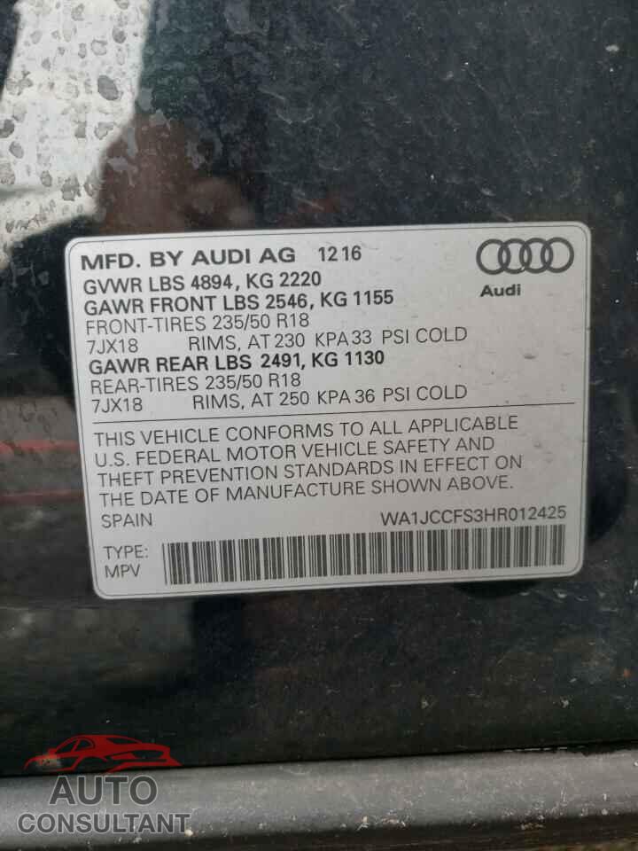 AUDI Q3 2017 - WA1JCCFS3HR012425