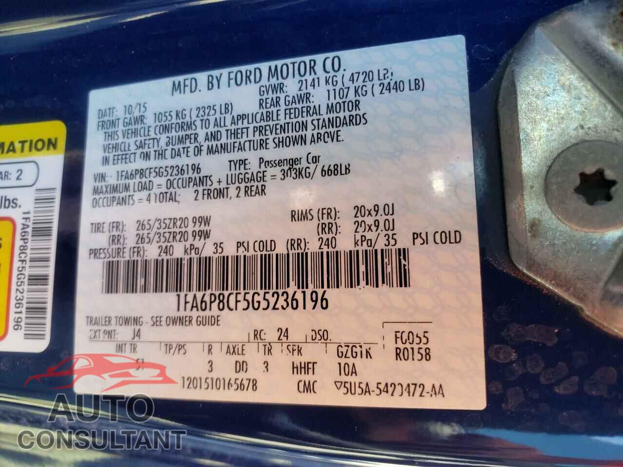 FORD MUSTANG 2016 - 1FA6P8CF5G5236196